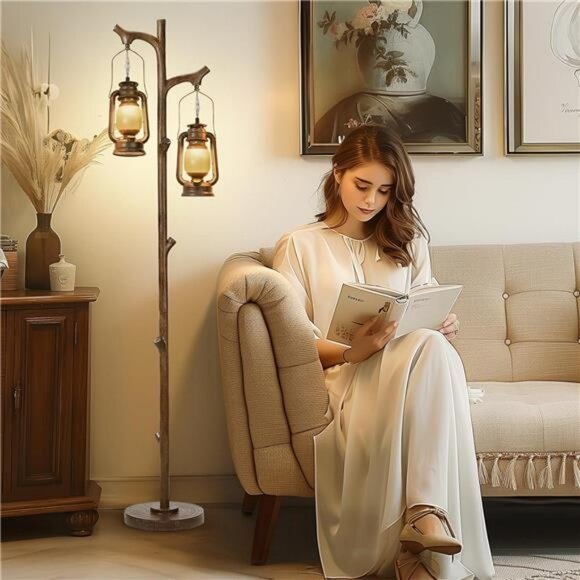 68" Rustic Farmhouse Tree Trunk Floor Lamp Country Brown Finish Wood Vintage - Picture 4 of 7